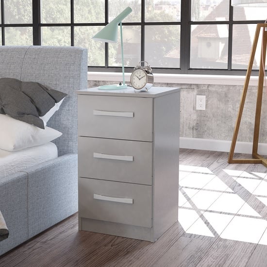 Read more about Carola bedside cabinet in grey high gloss with 3 drawers