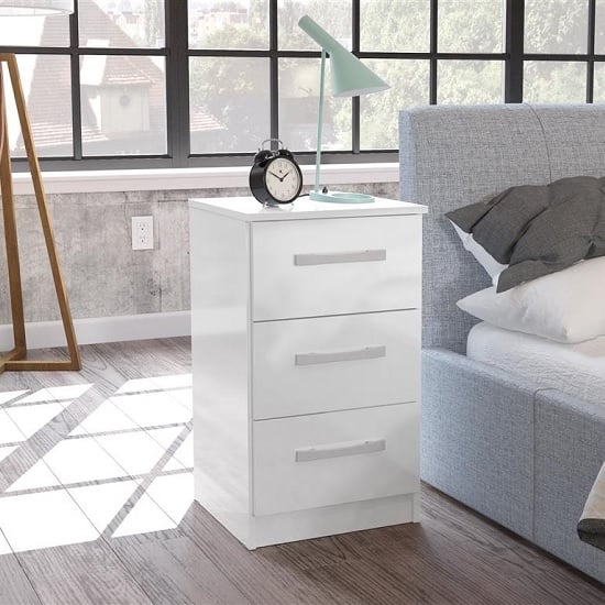 Carola Bedside Cabinet In White High Gloss With 3 Drawers_1