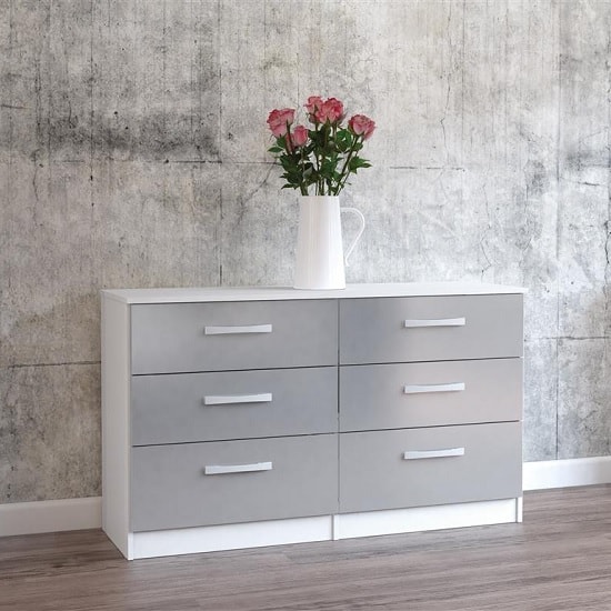 Photo of Carola chest of drawers in white grey high gloss with 6 drawers