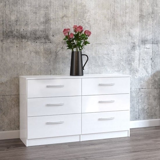 Photo of Carola chest of drawers in white high gloss with 6 drawers