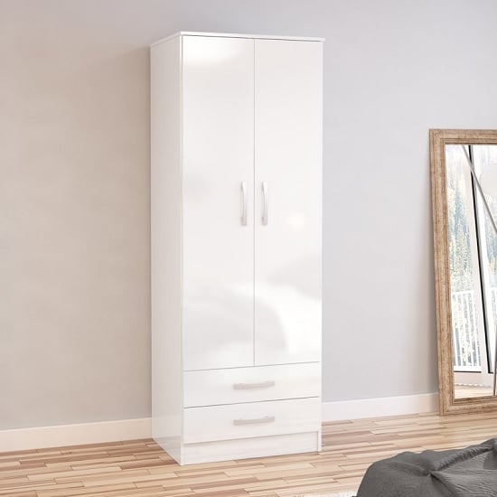 Read more about Carola combi wardrobe in white high gloss with 2 doors