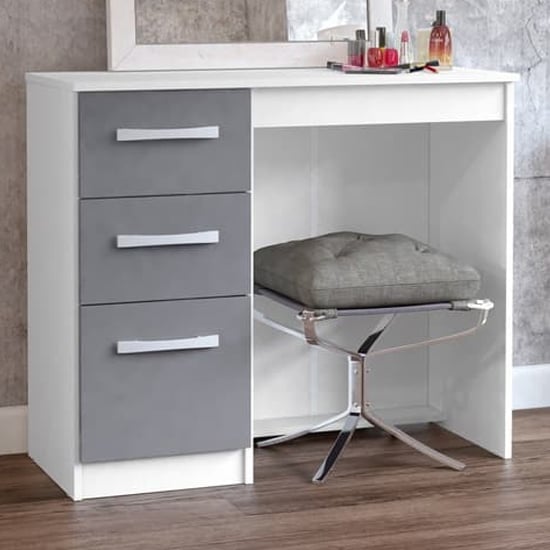 Photo of Carola high gloss dressing table with 3 drawers in white grey