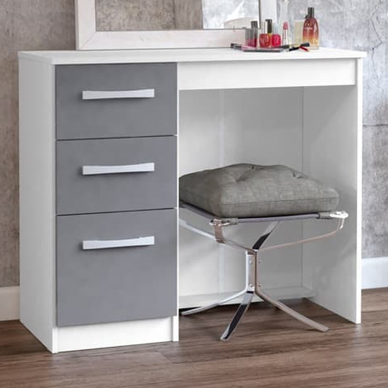 Photo of Carola high gloss dressing table with 3 drawers in white grey