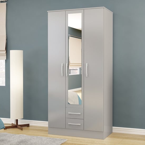 Read more about Carola mirrored wardrobe in grey high gloss with 3 doors