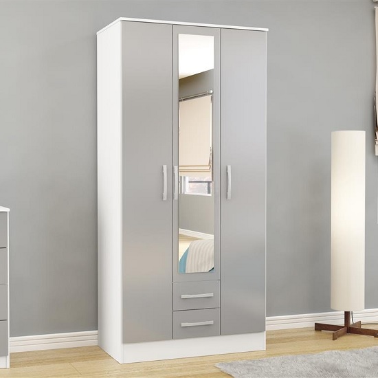 Read more about Carola mirrored wardrobe in white grey high gloss with 3 doors