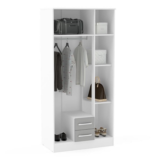 Carola Mirrored Wardrobe In White Grey High Gloss With 3 Doors_2
