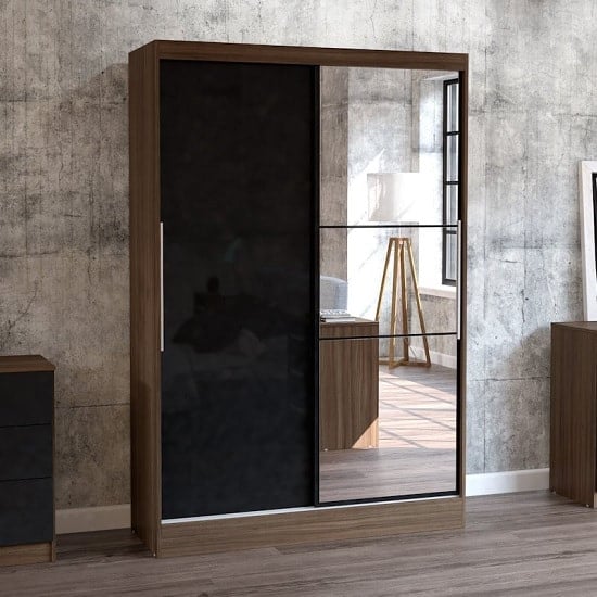 Photo of Carola mirrored sliding wardrobe in walnut and black high gloss