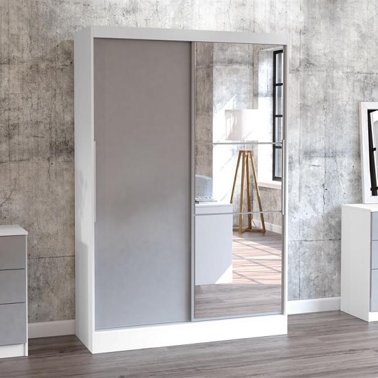 Photo of Carola mirrored sliding wardrobe in white and grey high gloss