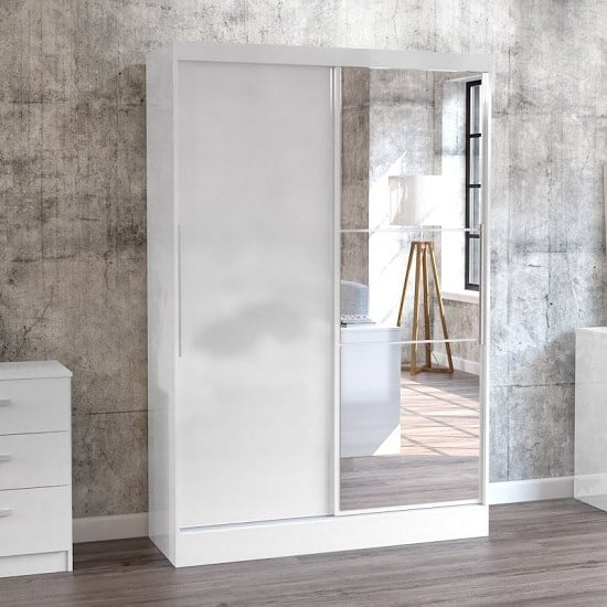 Photo of Carola mirrored sliding wardrobe in white high gloss