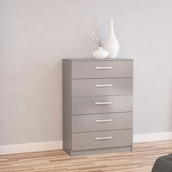 Read more about Carola chest of drawers in grey high gloss with 5 drawers