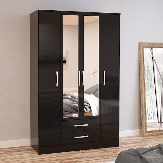 Read more about Carola mirrored wardrobe in black high gloss and 4 doors