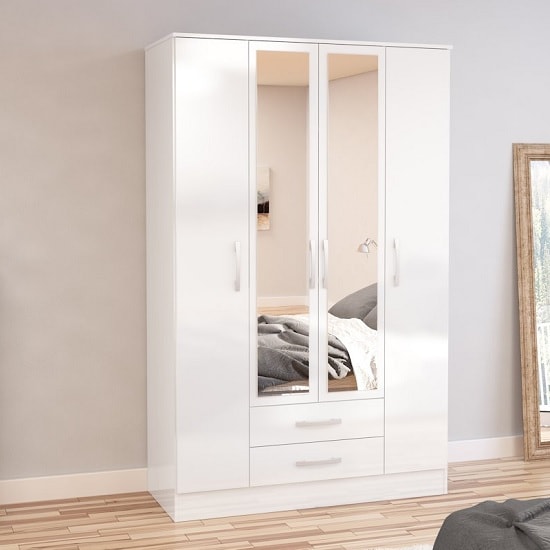 Read more about Carola mirrored wardrobe in white high gloss and 4 doors