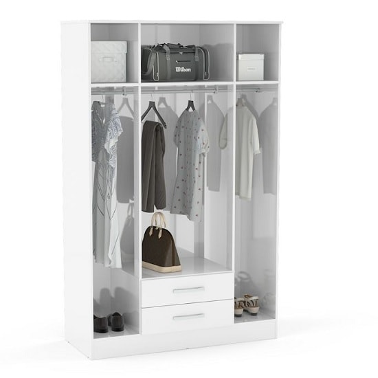 Carola 4 Doors Mirrored Wardrobe In White And Grey High Gloss_2