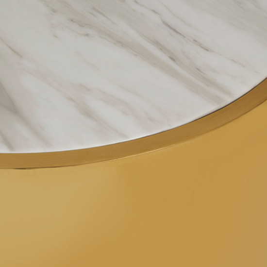 Carolex Round White Marble Coffee Table With Gold Steel Base