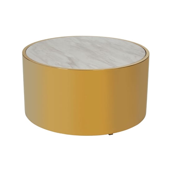 Read more about Carolex round white marble coffee table with gold steel base