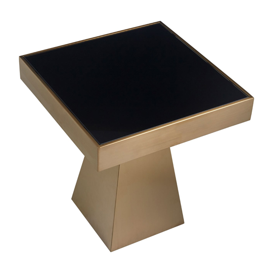 Carolex Square Black Glass Side Table With Gold Steel Base