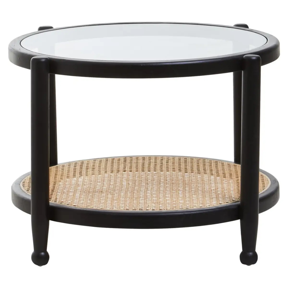 Carolina Clear Glass Top Coffee Table With Black Wooden Frame
