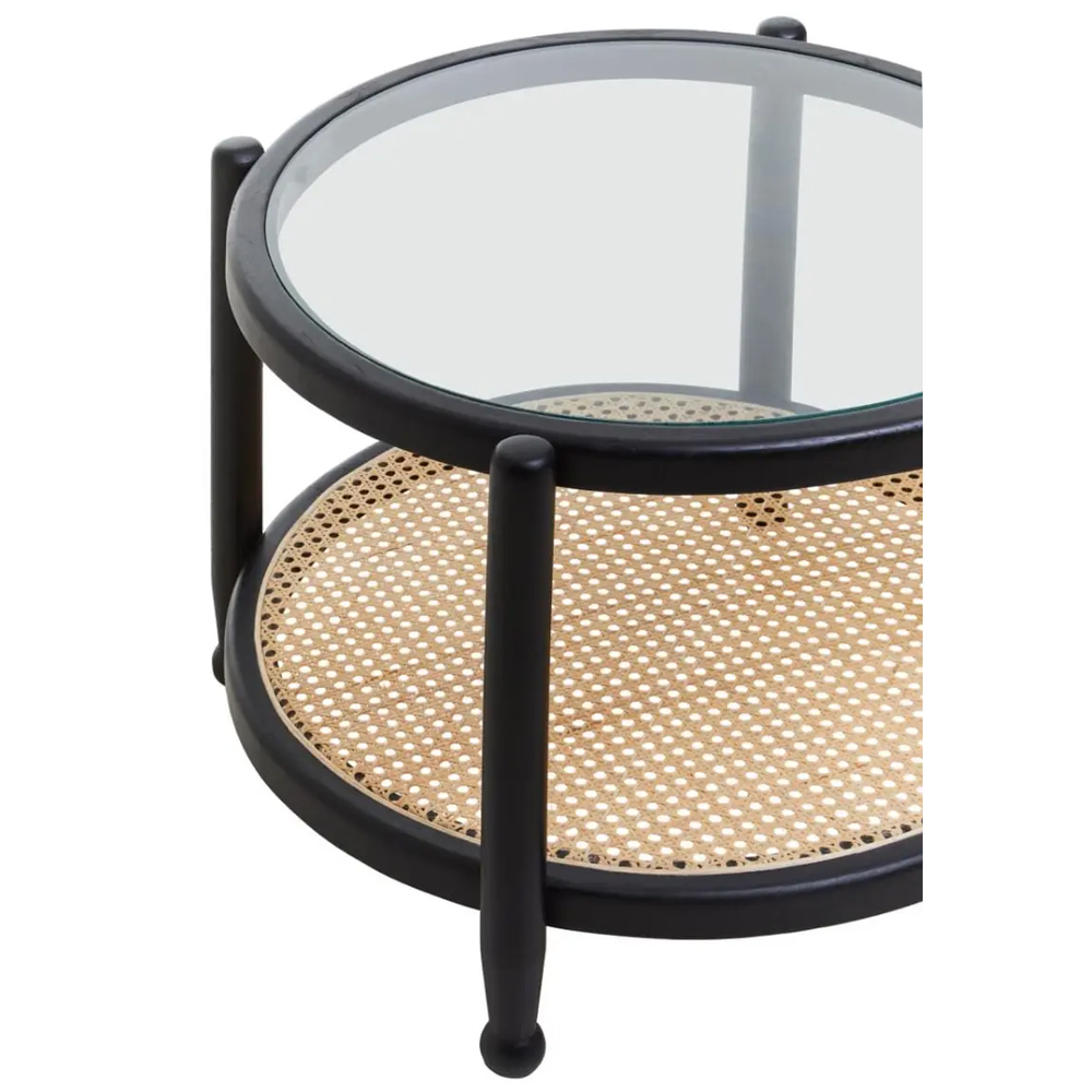 Carolina Clear Glass Top Coffee Table With Black Wooden Frame