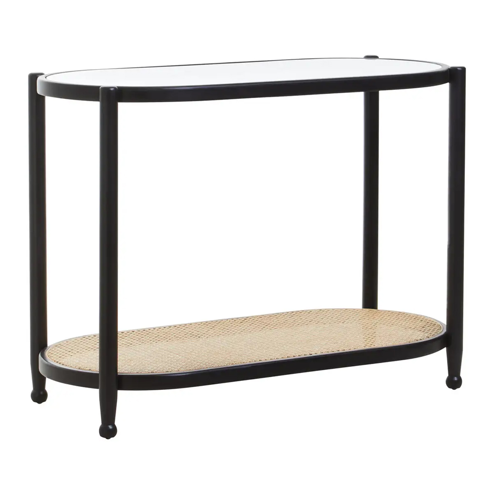 Carolina Clear Glass Top Console Table With Black Wooden Frame