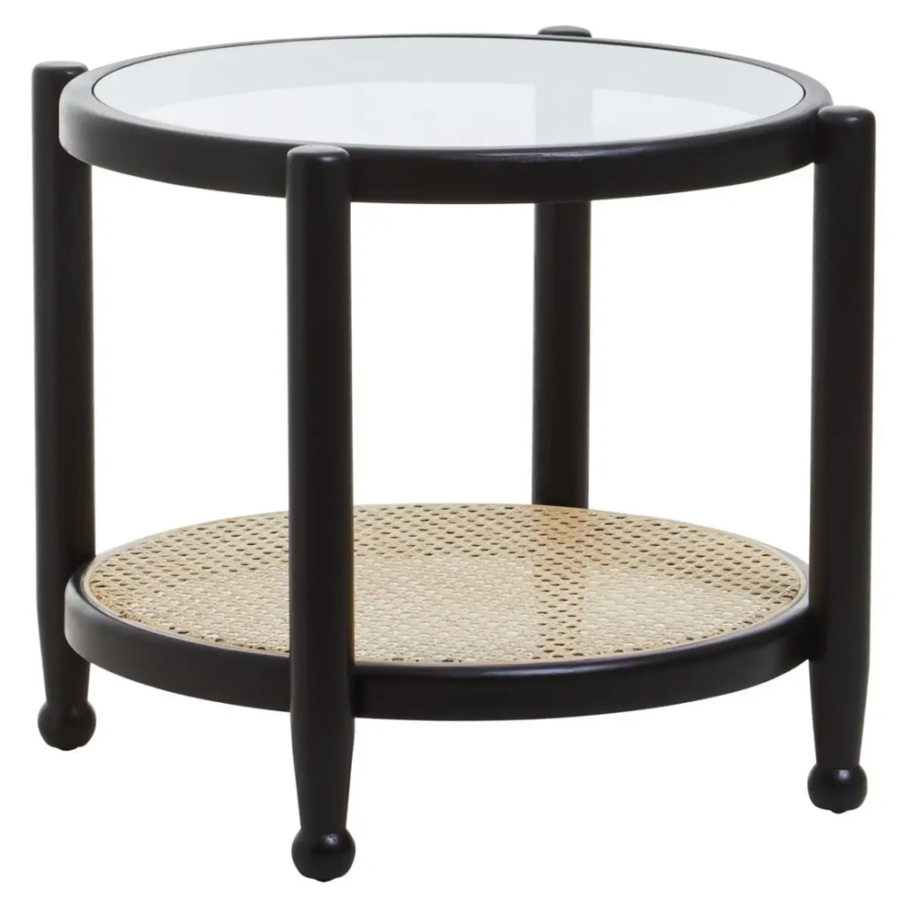Carolina Clear Glass Top Side Table With Black Wooden Frame