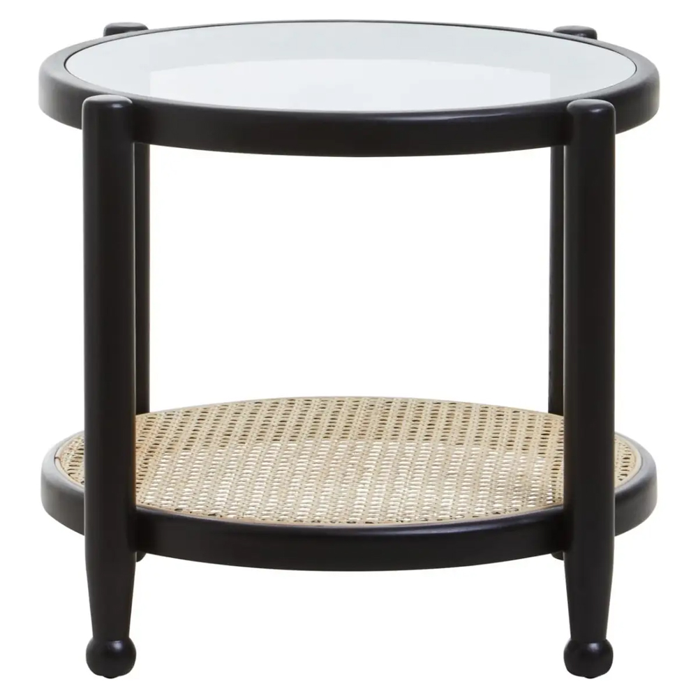 Carolina Clear Glass Top Side Table With Black Wooden Frame