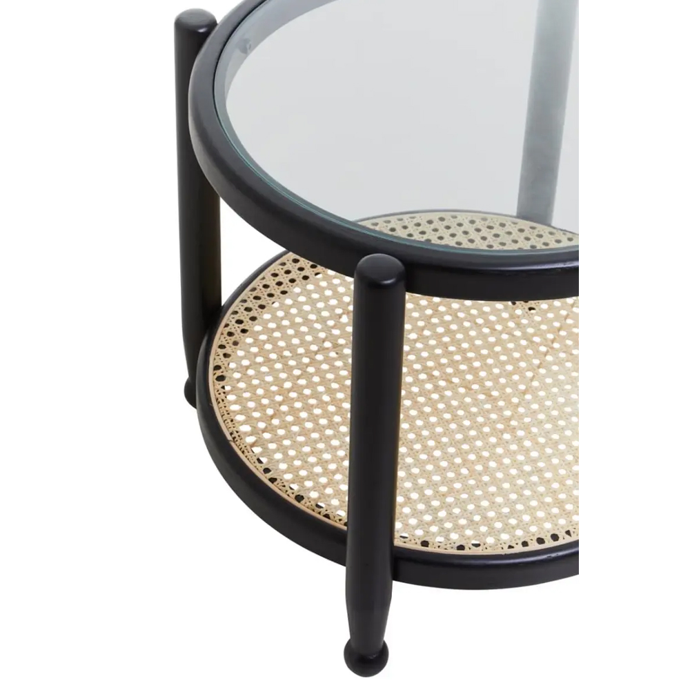 Carolina Clear Glass Top Side Table With Black Wooden Frame