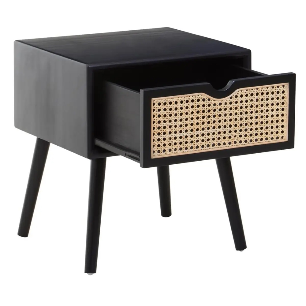 Carolina Wooden Side Table With 1 Drawer In Black And Oak