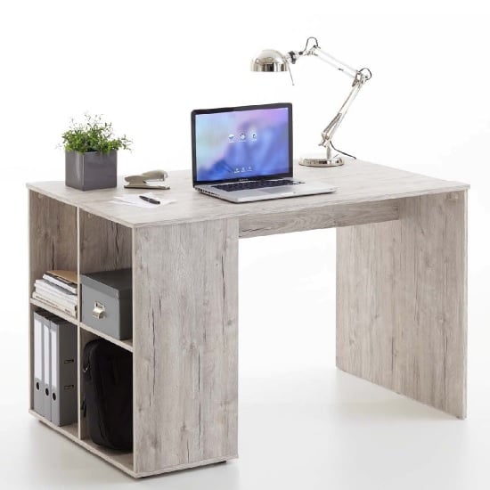 Caroline Wooden Computer Desk In Sand Oak With 4 Compartments
