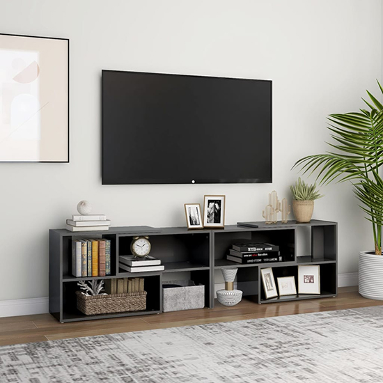 Read more about Carolus high gloss tv stand with shelves in grey