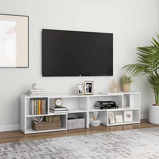 Product photograph of Carolus High Gloss Tv Stand With Shelves In White from Furniture in Fashion