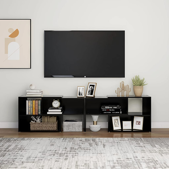 Carolus Wooden TV Stand With Shelves In Black_2