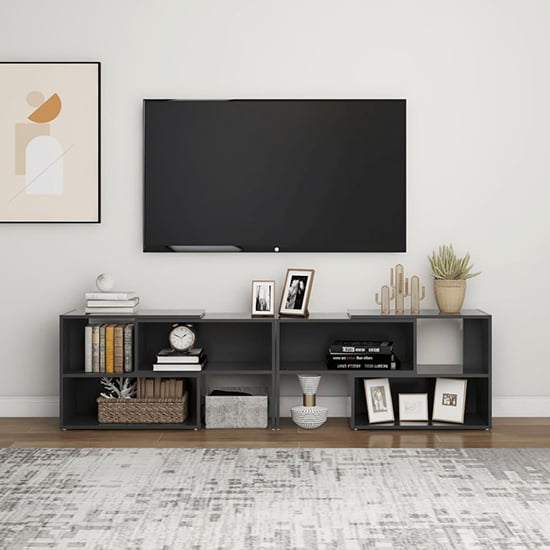 Carolus Wooden TV Stand With Shelves In Grey_2