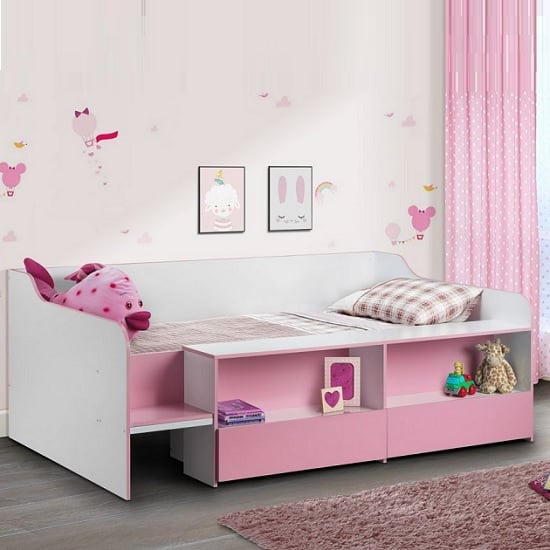 Read more about Sancha low sleeper children bed in white and pink