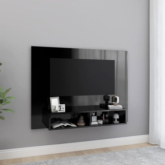 Product photograph of Caron High Gloss Wall Entertainment Unit In Black from Furniture in Fashion