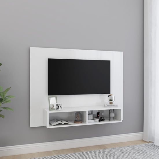 Product photograph of Caron High Gloss Wall Entertainment Unit In White from Furniture in Fashion