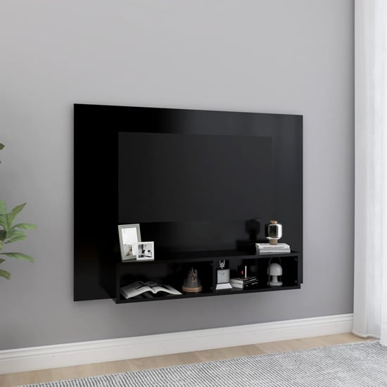 Product photograph of Caron Wooden Wall Entertainment Unit In Black from Furniture in Fashion