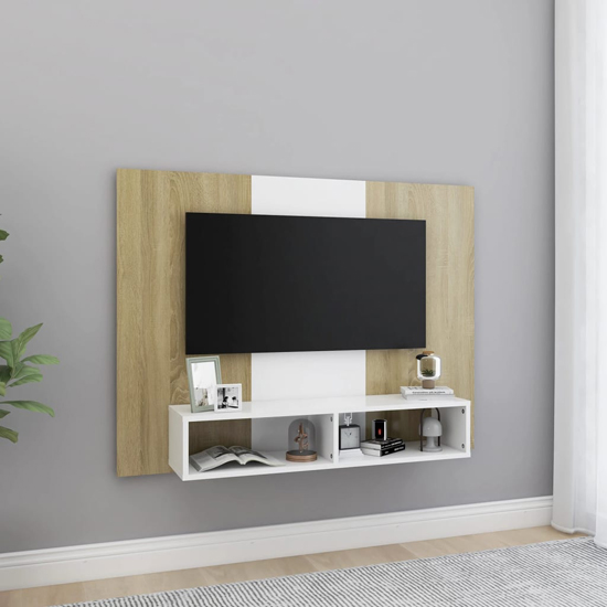 Read more about Caron wooden wall entertainment unit in white and sonoma oak