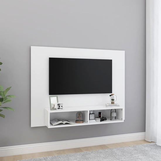 Read more about Caron wooden wall entertainment unit in white