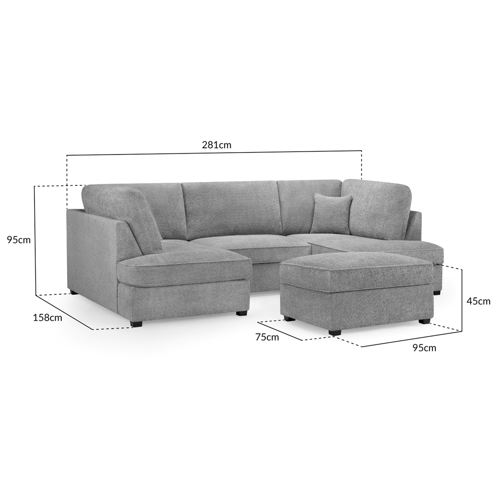 Caronia Boucle Fabric U Shaped Corner Sofa In Grey
