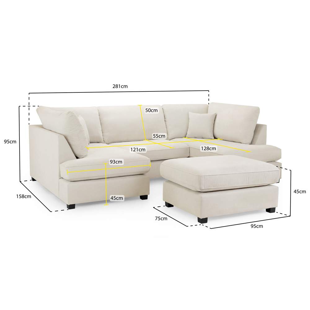 Caronia Classic Fabric U Shaped Corner Sofa In Beige