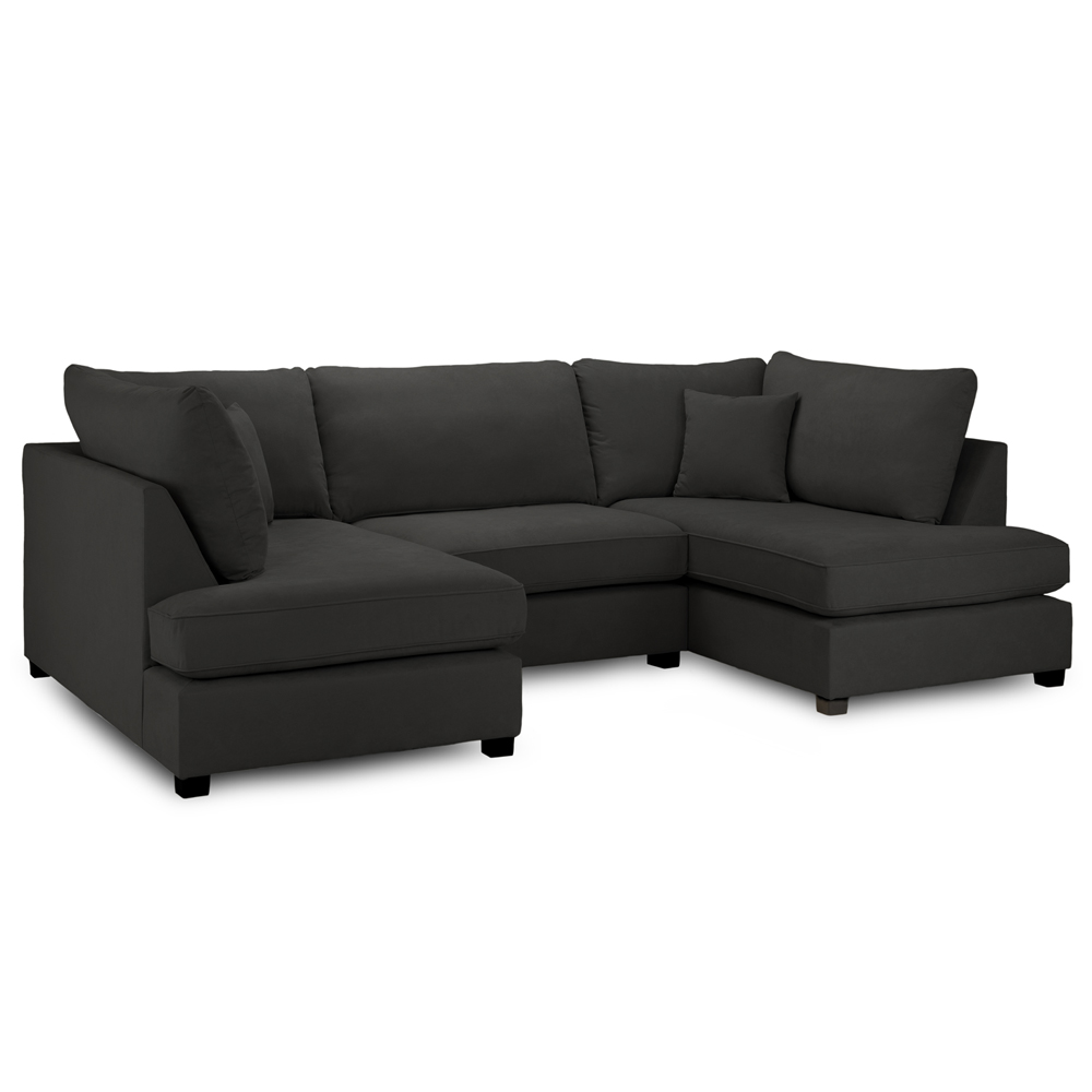 Caronia Classic Fabric U Shaped Corner Sofa In Black