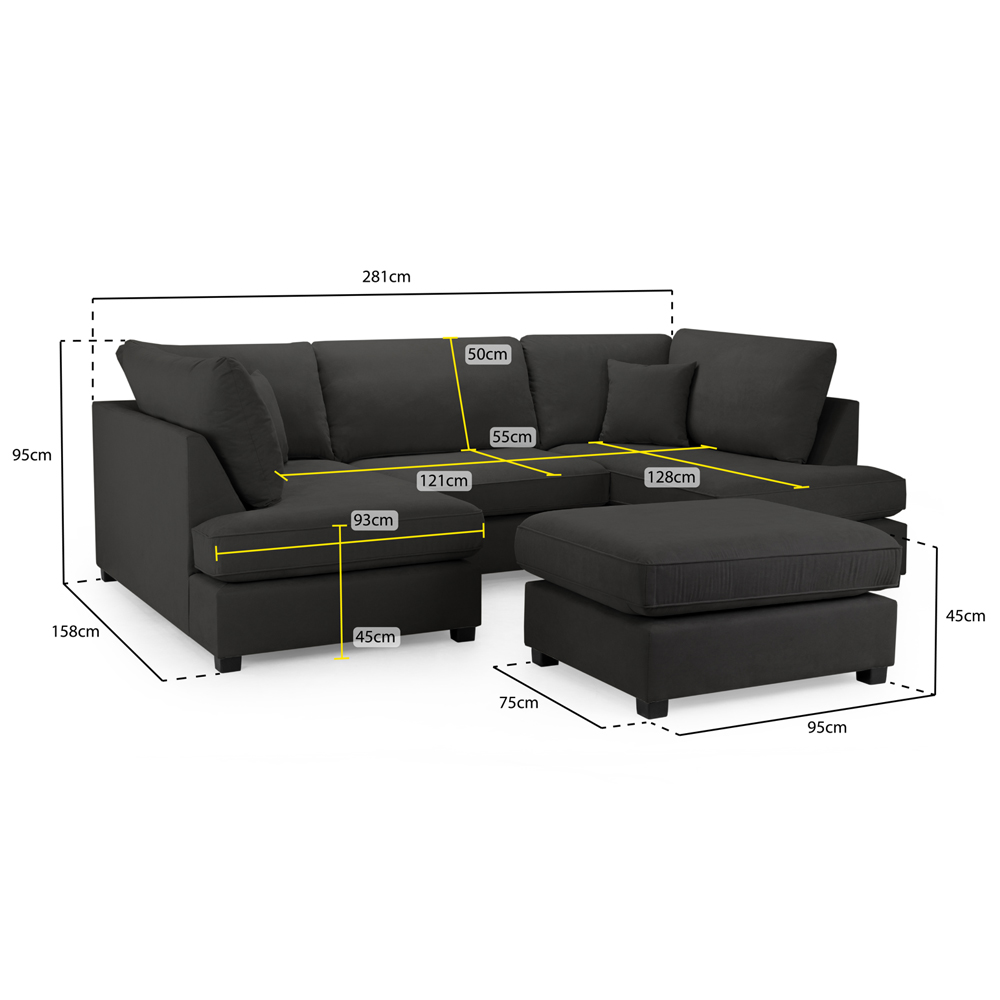 Caronia Classic Fabric U Shaped Corner Sofa In Black