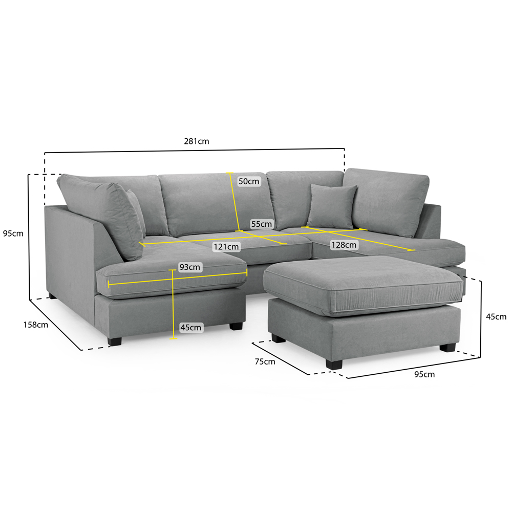Caronia Classic Fabric U Shaped Corner Sofa In Grey