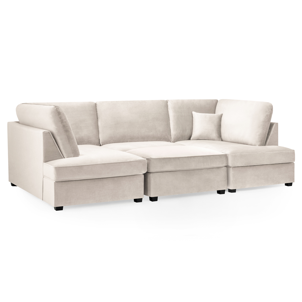 Caronia Plush Velvet U Shaped Corner Sofa In Beige