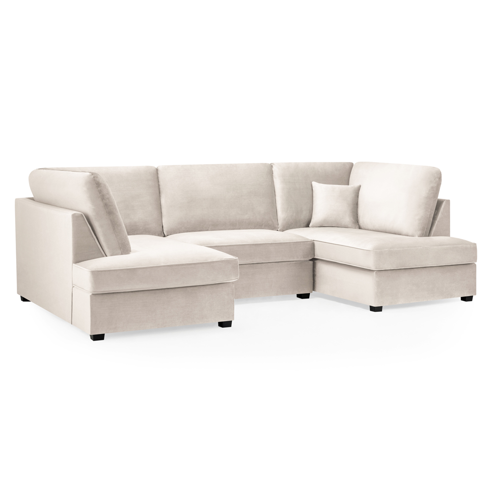 Caronia Plush Velvet U Shaped Corner Sofa In Beige
