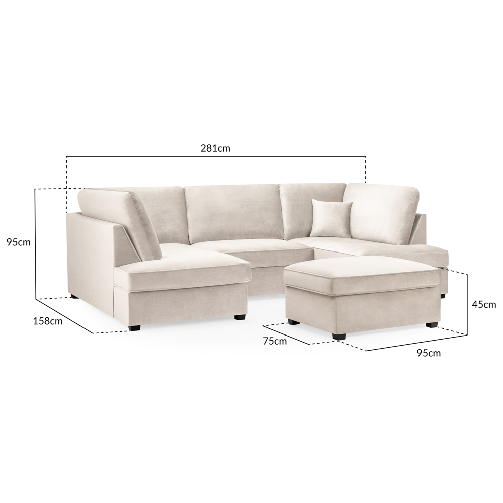 Caronia Plush Velvet U Shaped Corner Sofa In Beige