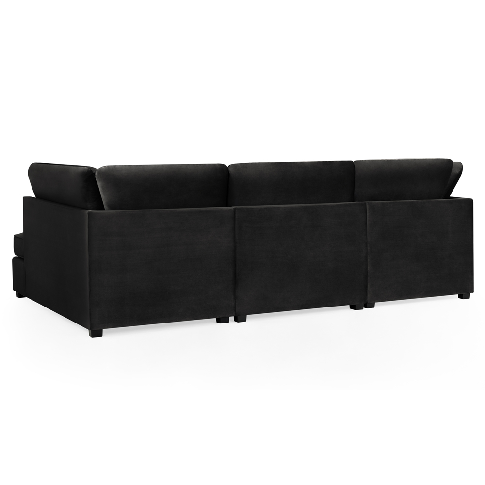 Caronia Plush Velvet U Shaped Corner Sofa In Black