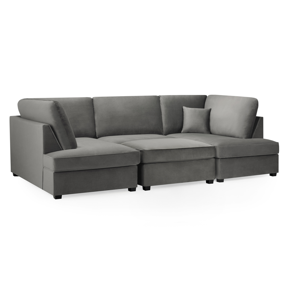 Caronia Plush Velvet U Shaped Corner Sofa In Grey