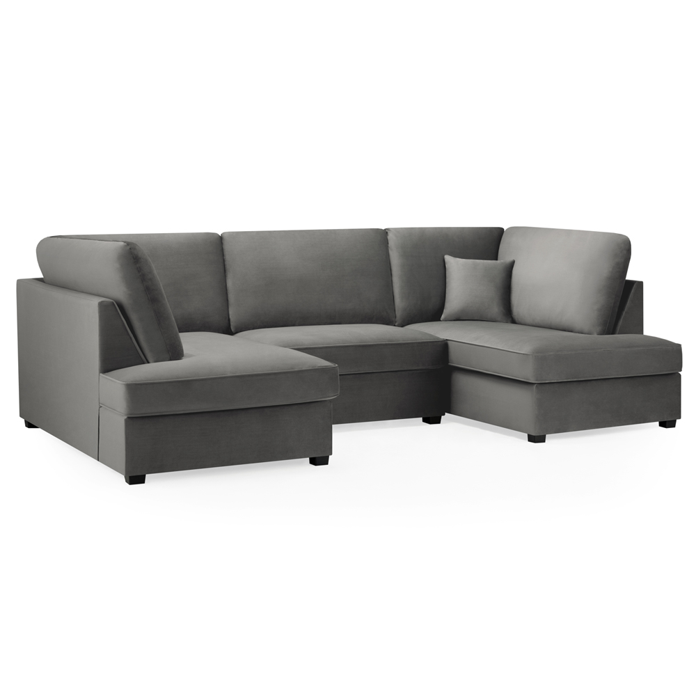 Caronia Plush Velvet U Shaped Corner Sofa In Grey