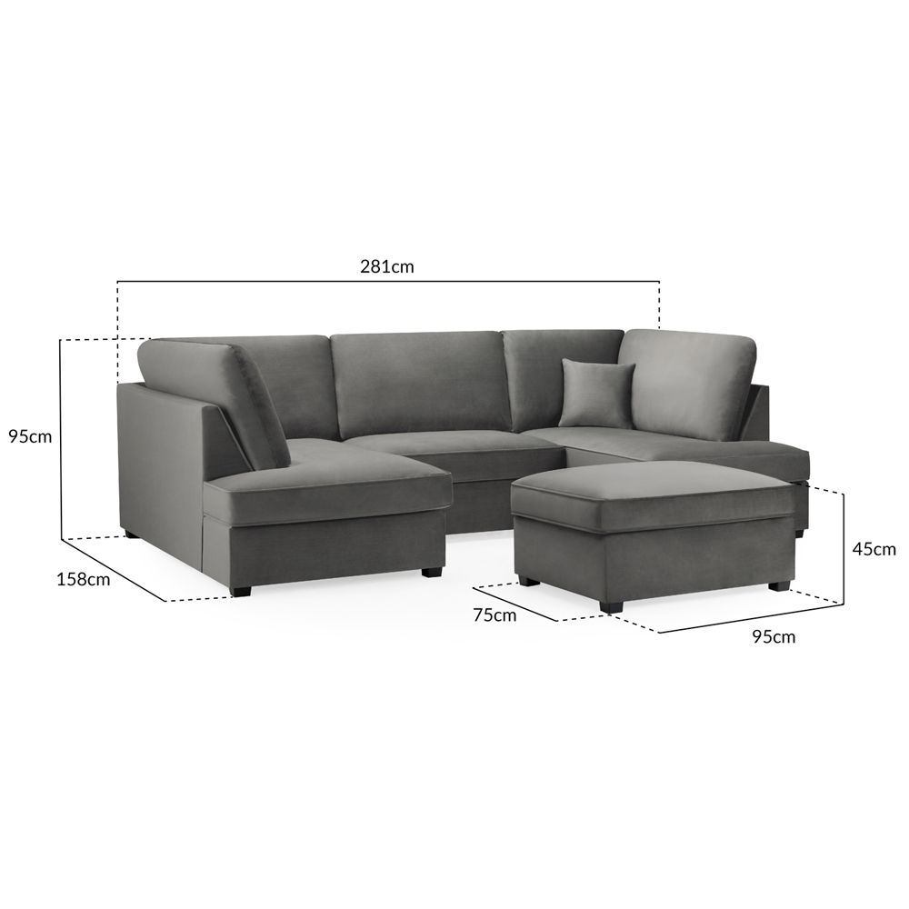 Caronia Plush Velvet U Shaped Corner Sofa In Grey